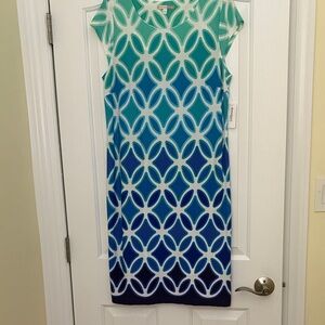 dressbarn Teal and Navy Geometric Midi Dress